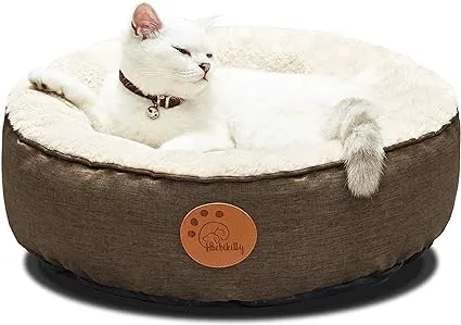 HACHIKITTY Washable Donut Cat Bed Round, Beds Indoor Cats Medium, Taupe