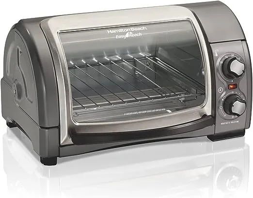 Hamilton Beach Easy Reach 4-Slice Countertop Toaster Oven with Roll-Top Door, 1200 Watts, Fits 9