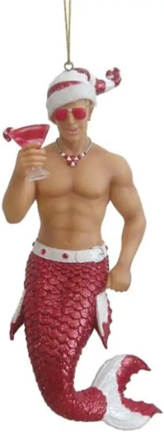 December Diamonds Candy Cane Merman with Drink Christmas Ornament 5590718