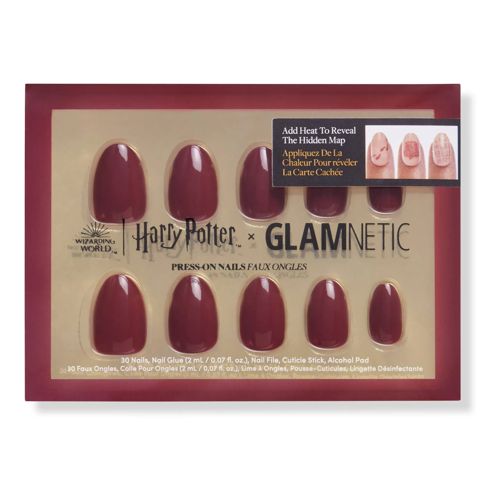Harry Potter™ x Glamnetic Press On Nails - Marauder's Map™ | Color Changing Graphic Short Oval False Nails, Reusable Stick On Fake Nails with Glue | Salon Quality | 15 Sizes - 30 Nail Kit