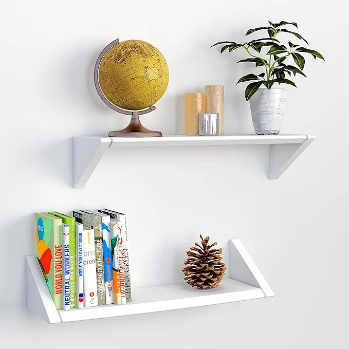 Reverso Set of Two White Floating Shelves, White Shelves for Wall in Living, Bedroom, Bathroom, Kitchen, and Office - MD