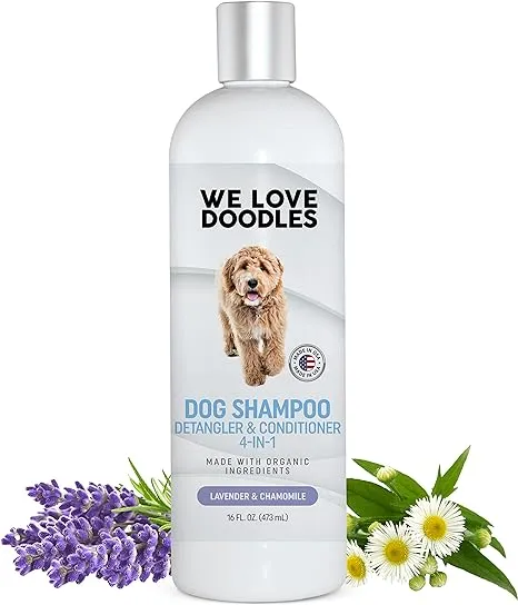 USDA Organic Dog Shampoo, Conditioner & Detangler - Best Shampoo for Goldendoodles, Poodles & Doodles - for Matted Pet Hair - Sensitive Skin Shampoo for Puppies - Made in The USA, 16OZ (Unscented)