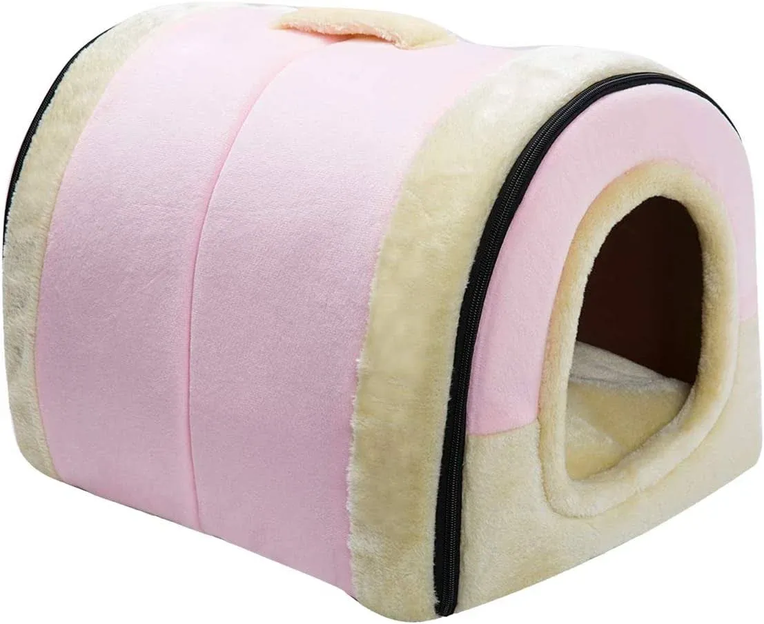 Hollypet Crystal Velvet Cat Bed, Self-Warming 2 in 1 Foldable Cave House Shape ...