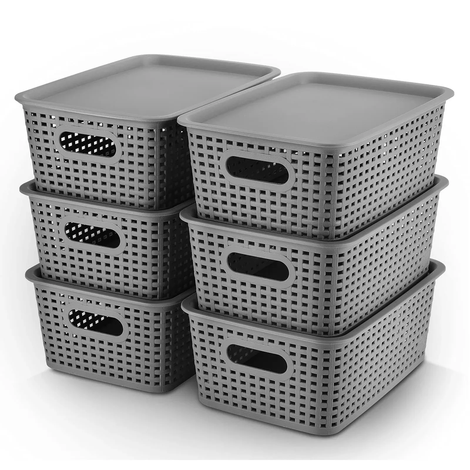 Plastic Storage Baskets with Lid-Plastic Storage Containers Stackable Storage bins: Storage Baskets for Organizing Shelves Drawers Desktop Closet Playroom Classroom Office 8Pack-White,10.2x7.2x4.1Inch