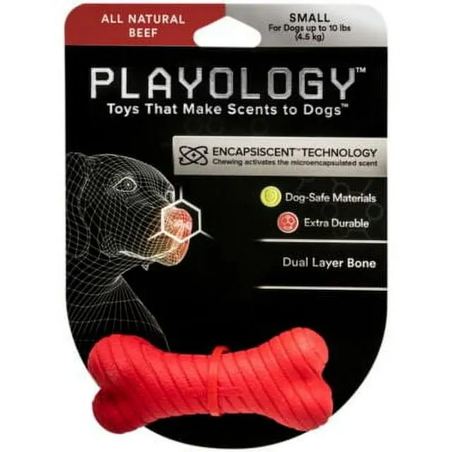 Playology Dual Layer Bone Dog Toy - Beef - Large