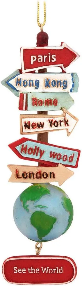 Kurt Adler C7210 Resin Stacked World Signs With Globe Ornament
