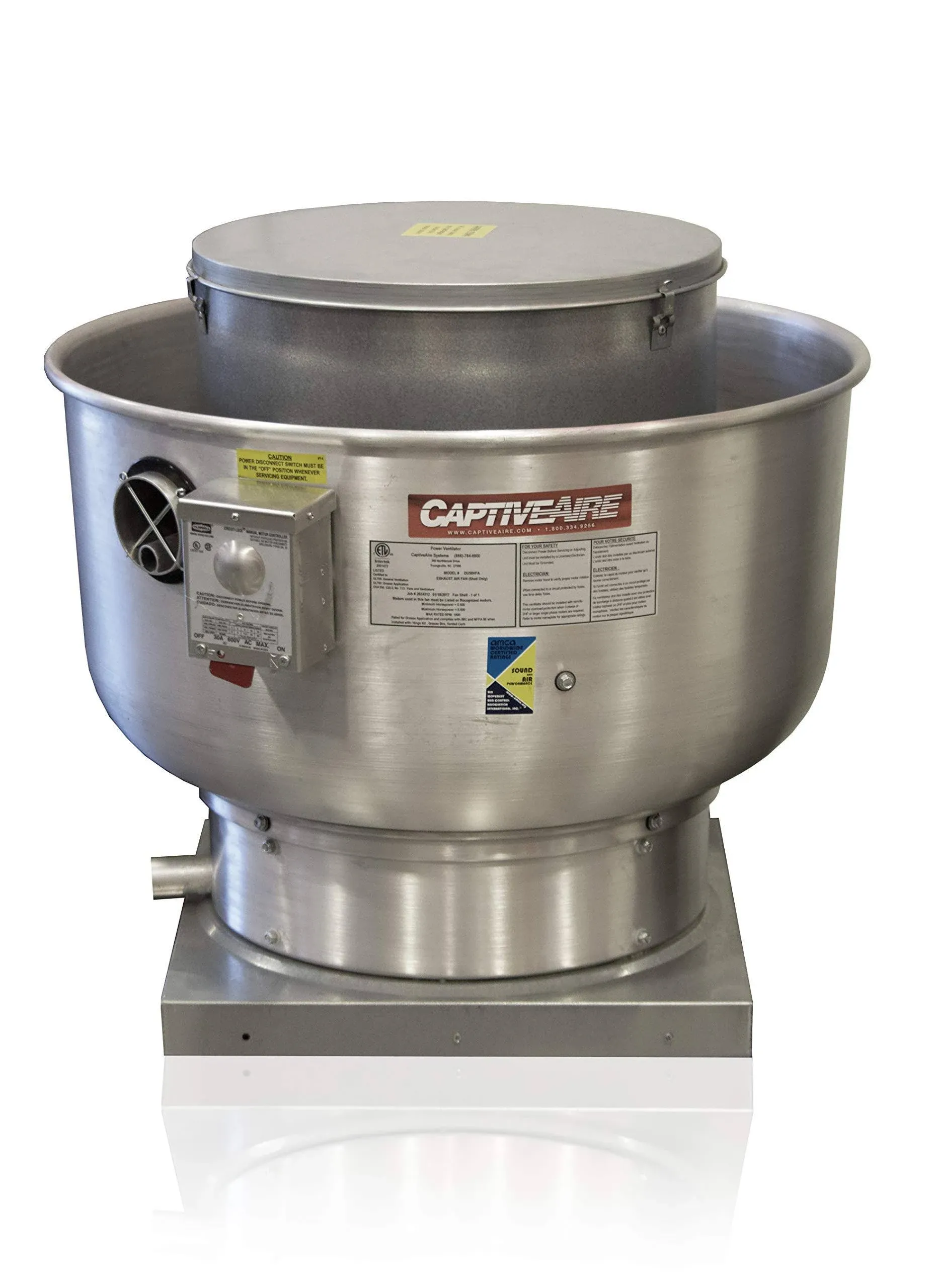 Low Profile Grease Rated Food Truck Exhaust Fan- High Speed Direct Drive Centrifugal Upblast Exhaust Fan with speed control- 19" Fan Base, 0.180 HP 115 Volt Single Phase Motor, 100-500 CFM (DU12HFA)