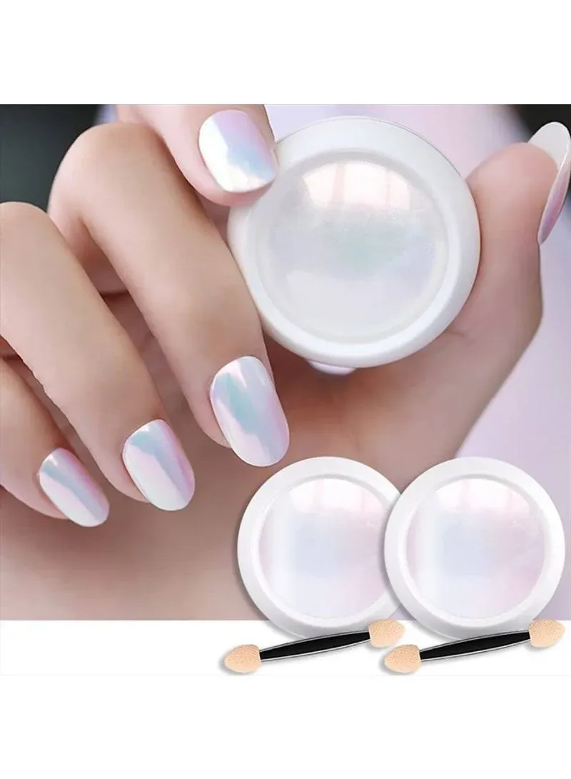 evpct 2Pcs Pearl White Mermaid Aurora Chrome Nail Powder Kit Gel Nails Polish