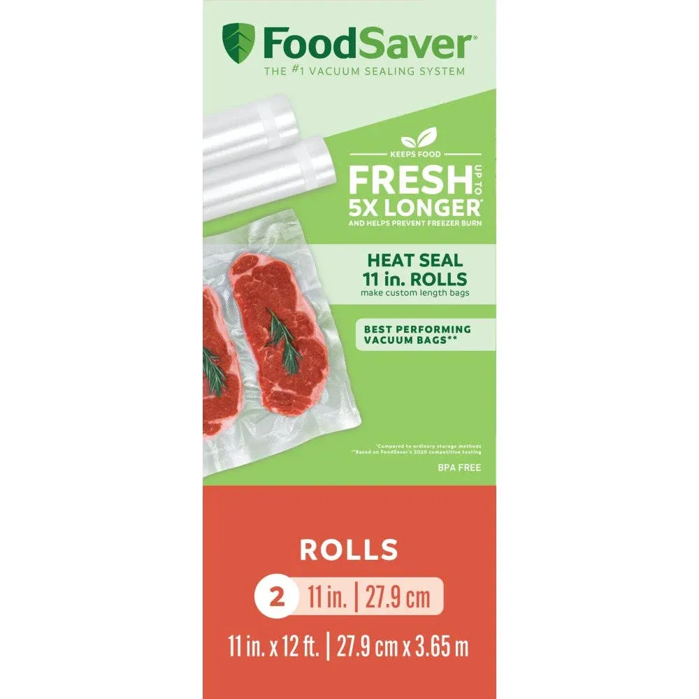 FoodSaver 11" x 12' Vacuum Sealer Roll, Clear, 2-Pack