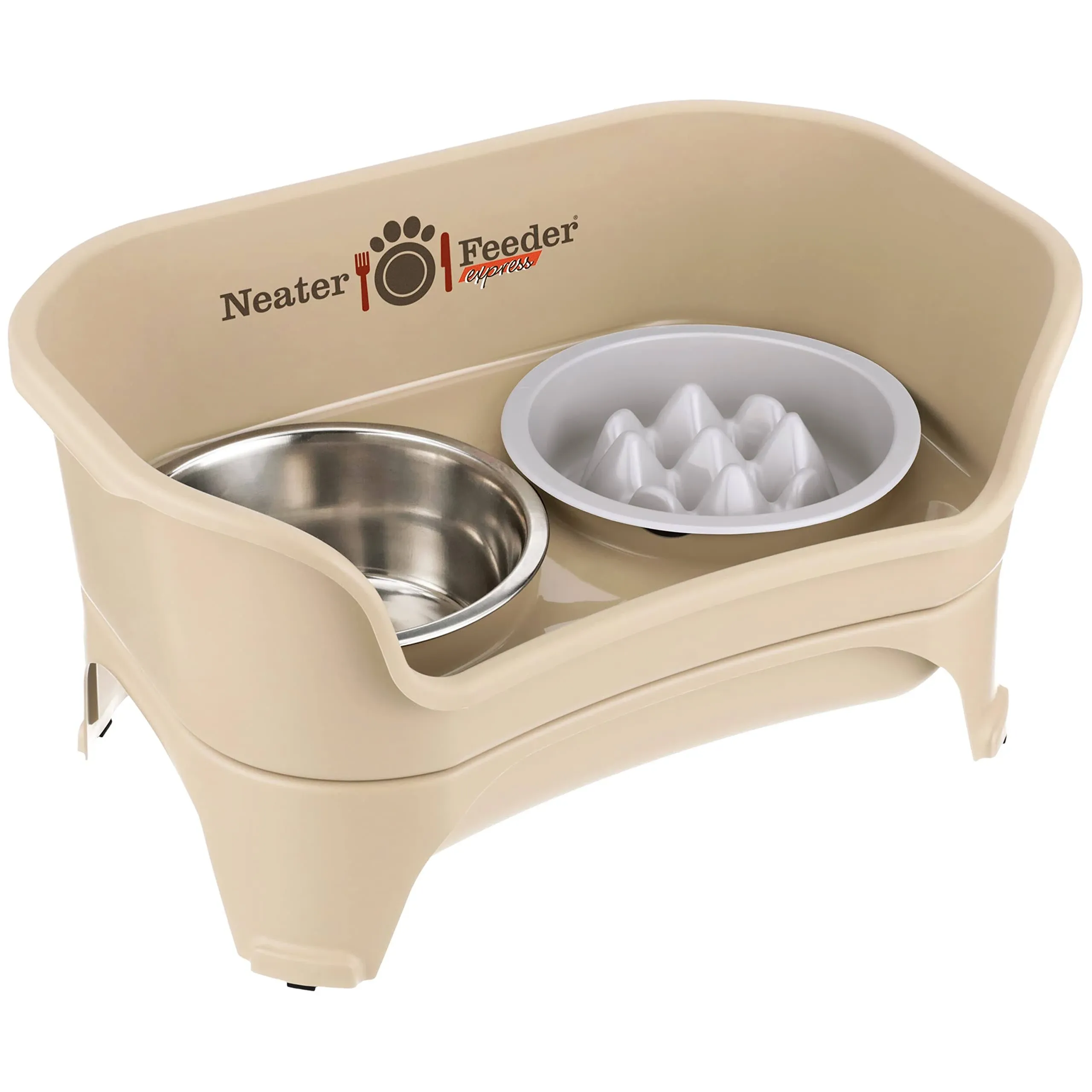 Express Neater Feeder with The Niner Slow Feed Bowl, Almond