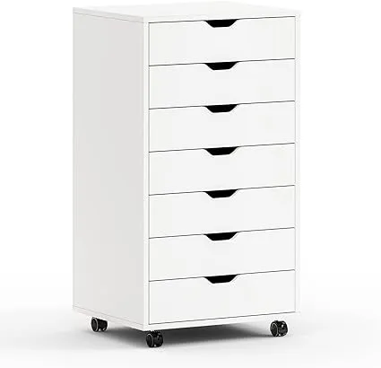 Maxtown 7 Drawer Cabinet, Wood Dresser Chest with Wheels, Storage Dresser Cabinet for Office, File Cabinet with Rolling, WhiteMaxtown 7 Drawer Cabinet, Wood Dresser Chest with W…