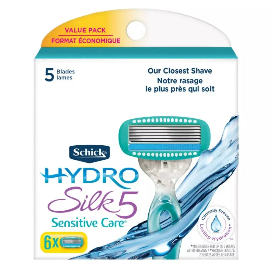 Schick Hydro Silk 5-Blade Women's Razor Blade Cartridge Refills, 4 Ct, Hydrates & Protects From Irritation, With Shea Butter