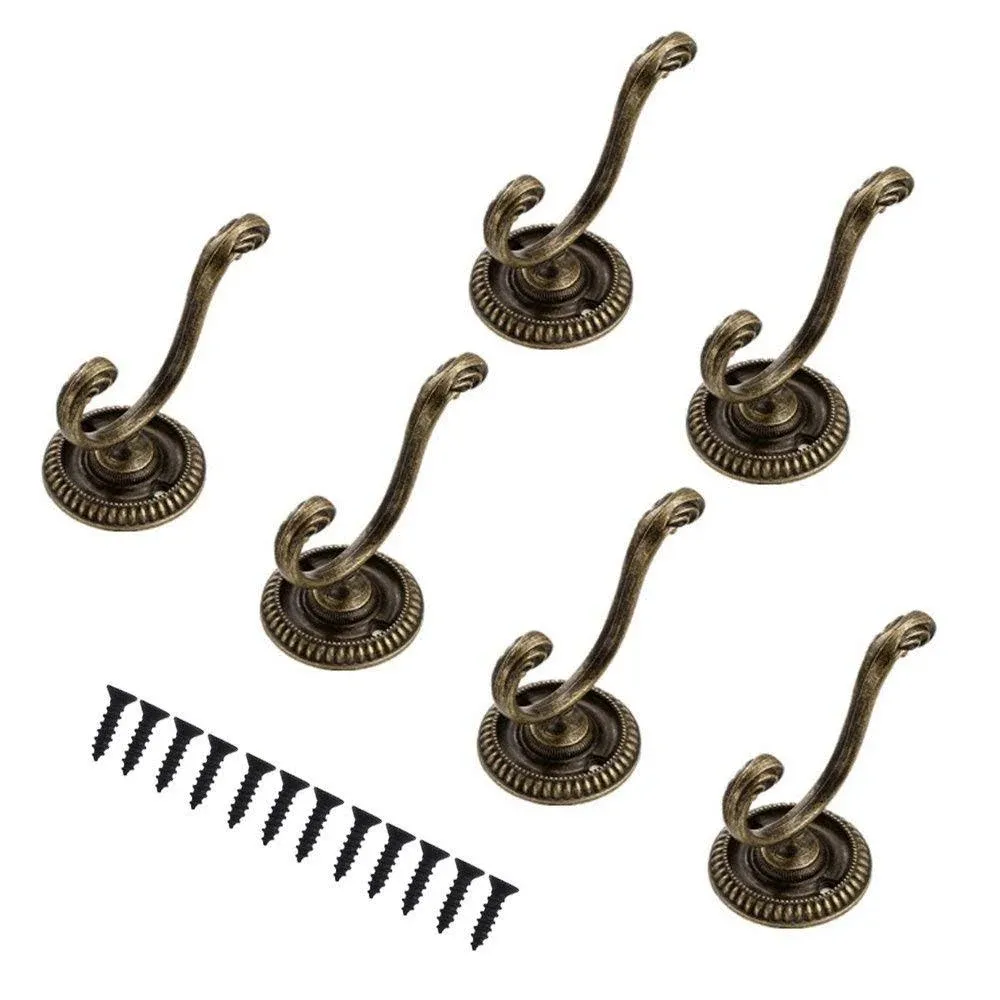 6Pcs Antique Bronze Coat Hooks Bedroom Hat Hook Decorative Hanger Wall Hook
