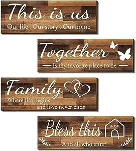4 Pieces Home Wall Signs, THIS IS US/TOGETHER/BL<wbr/>ESS This US
