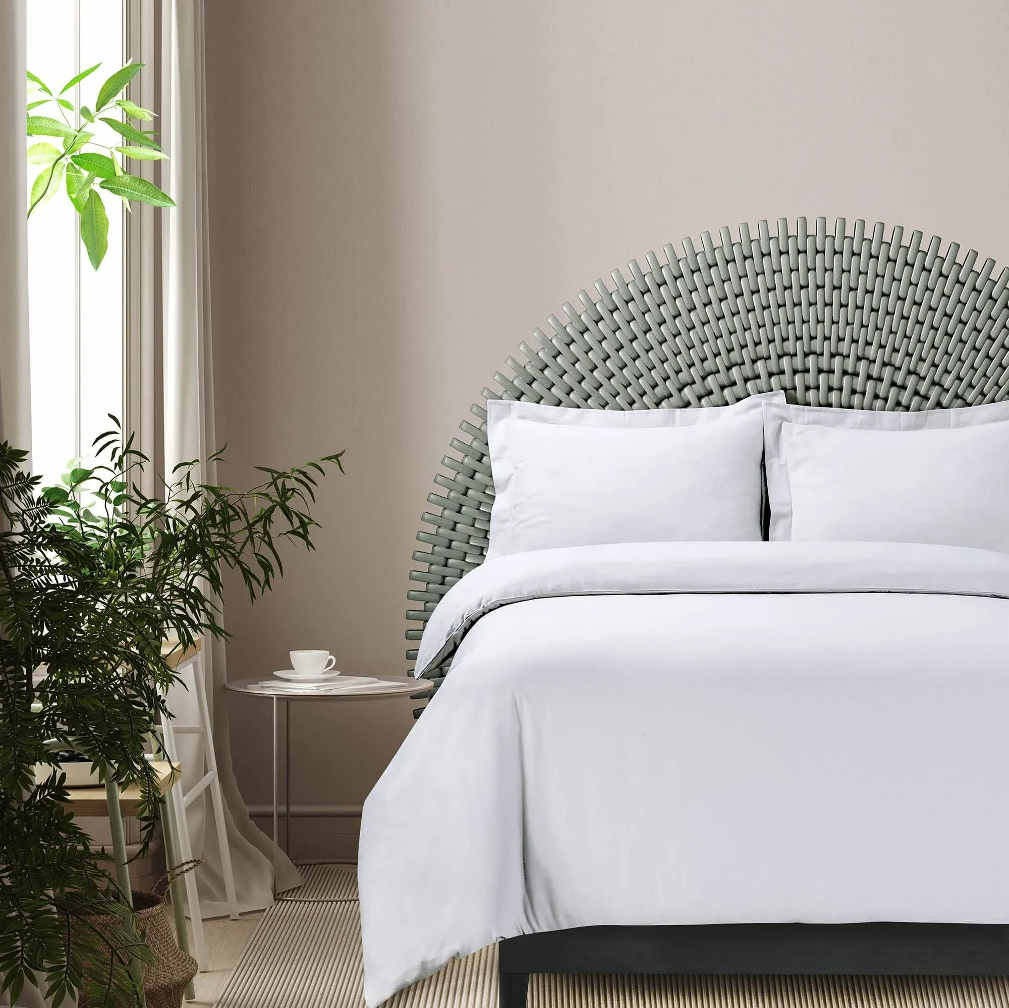 Queen Solid Cotton Flannel Oversized Duvet Cover Set White - Azores Home