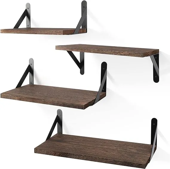 Floating Shelves: Dark Carbonized Black, 4 Sets - Wall Mounted Shelf for Decor