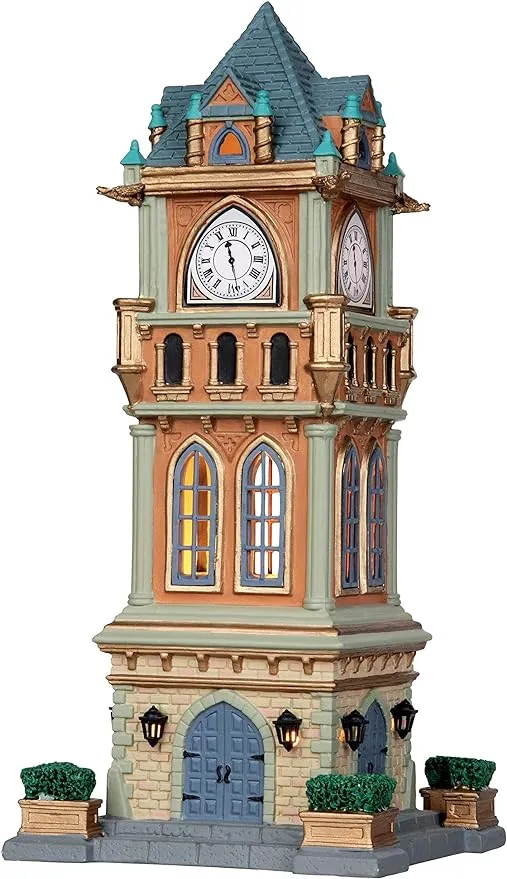 Lemax Municipal Clock Tower Caddington Village 05007 Lighted Building 2010