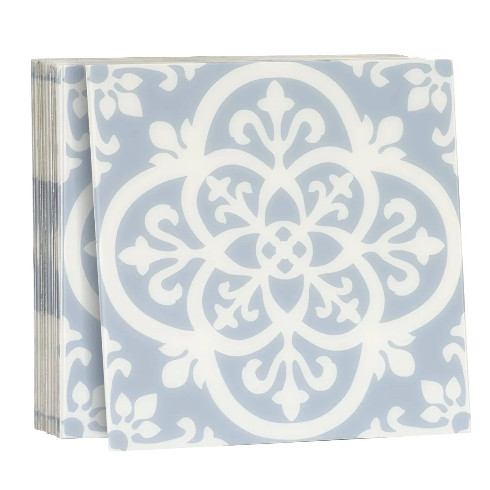 Blue & White 10Pcs Acrylic Tile Stickers, 6X6In Peel and Stick Backsplash Tile,