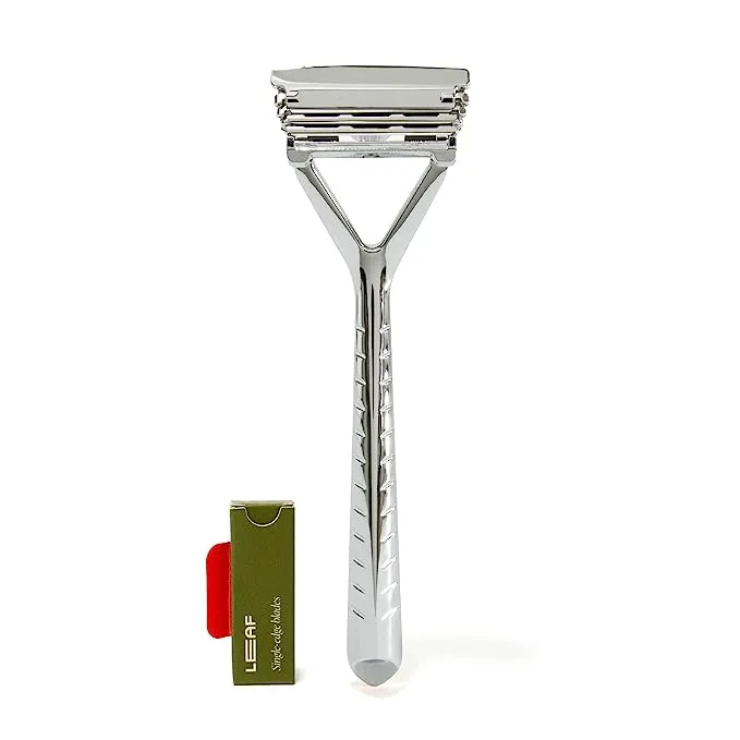Leaf Shave | Leaf Razor, Chrome - Eco-Friendly Razor for Women & Men, Multi-Blade, Pivoting Head Razor with Stainless Steel Blades; Recommended for Body Shaving and Head Shaving