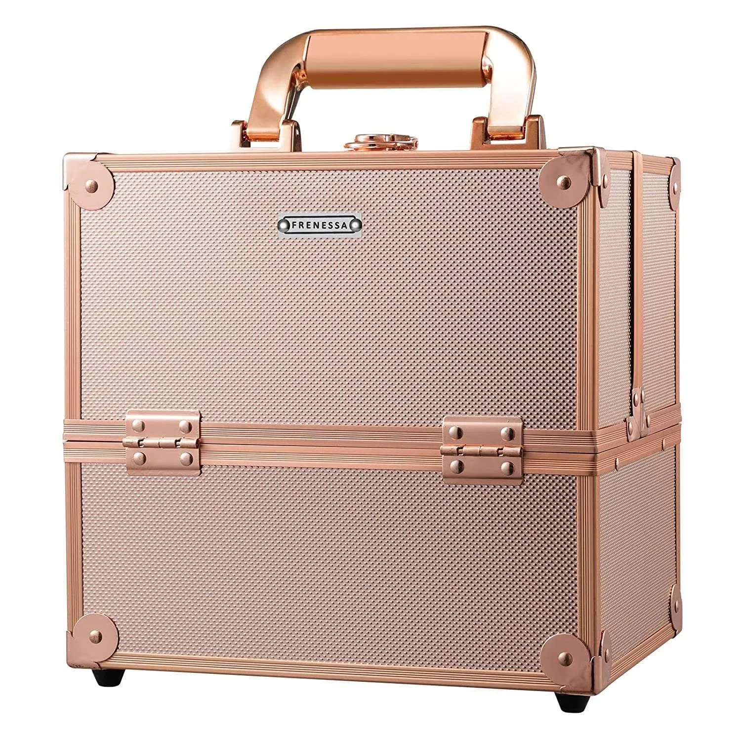 Frenessa Makeup Train Case 10 Inch Travel Beauty Cosmetic Box Professional 4-trays Jewelry Storage Organizer with Lockable Portable for Women and Girl