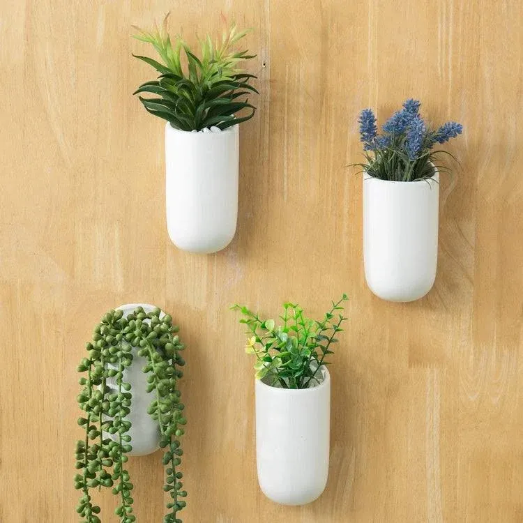 MyGift 6 Inch Modern Matte Black Ceramic Wall Mounted Cylindrical Vertical Succulent Hanging Planter Flower Vase Pots, Set of 4MyGift 6 Inch Modern Matte Black Ceramic Wall Mounted…