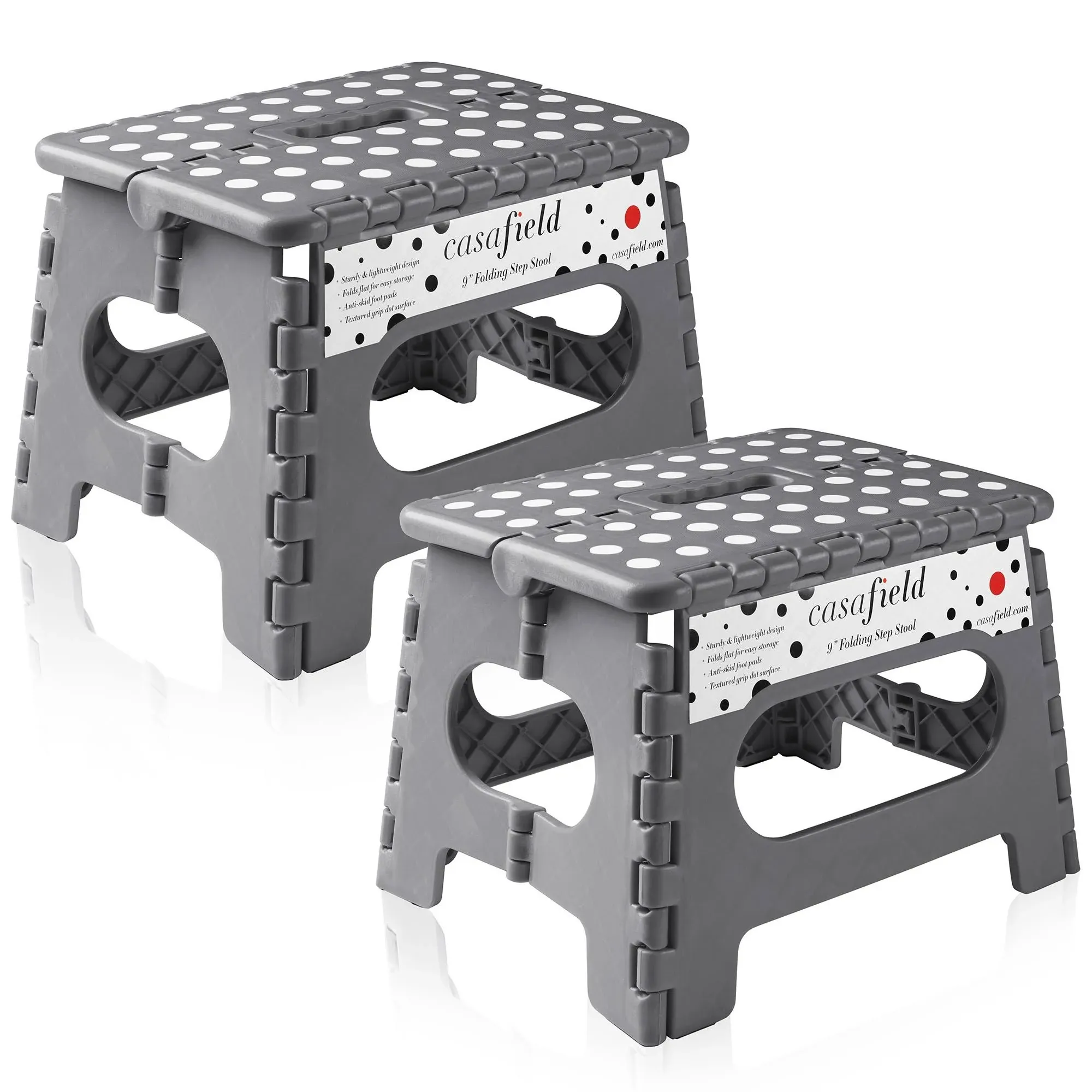 Casafield 9" Collapsible Folding Plastic Kitchen Step Foot Stool with Handle Gray Grey