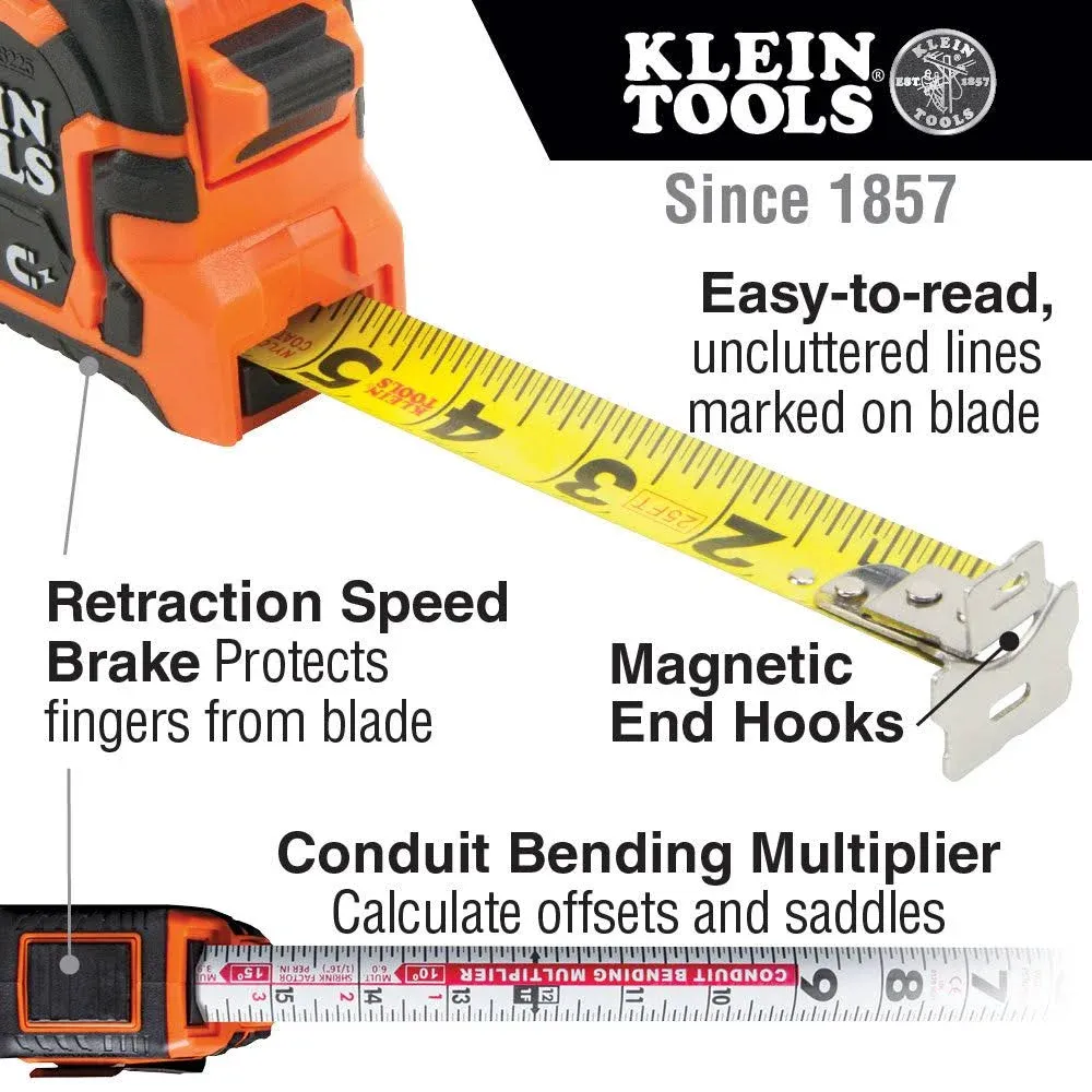Klein Tools 86225 25 ft. Magnetic Double Hook Tape Measure