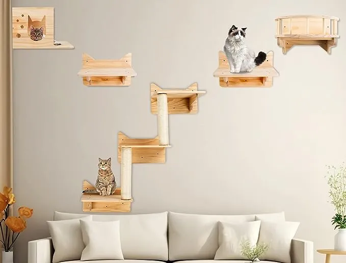 Cat Wall Shelves, Cat Wall Furniture Set, Cat Shelves and Perches for Wall, Cat Climbing Shelf Playground Set, Cat Scratching Post with 3 Steps Wall Shelf for Indoor Wall Mounted Cat Condos House