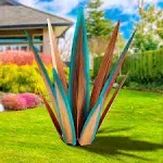 KODIBO Large Tequila Rustic Sculpture, Rustic Metal Agave Plants for Outdoor Patio Yard, Home Decor Hand Painted Metal Agave Garden Yard Statue, Outdoor Lawn Ornaments Yard Stakes (Red - L)