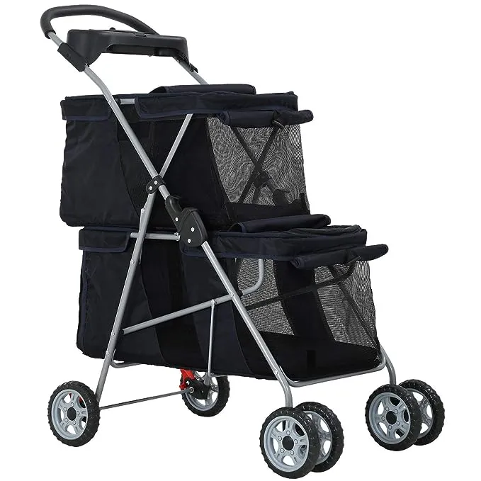 BestPet Dog Stroller Cat Pet Carriers Bag Jogger for Small Medium Dogs Cats Travel Camping 4 Wheels Lightweight Waterproof Folding Crate with Soft Pad (Black)