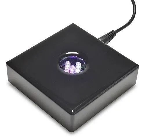 Santa Cruz Lights 5 LED Square Black Lacquer Color Changing Stand Base for Crystal, Art Glass - AC/USB Powered