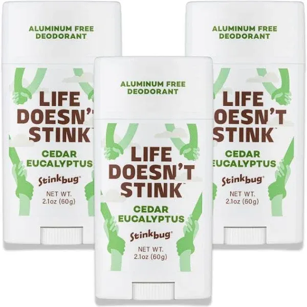 Natural Organic Deodorant Stick with Cedar Eucalyptus, Coconut Oil and Activated Charcoal, Aluminum Free Deodorant by Stinkbug Naturals, 2.1 Ounce Pack of 3