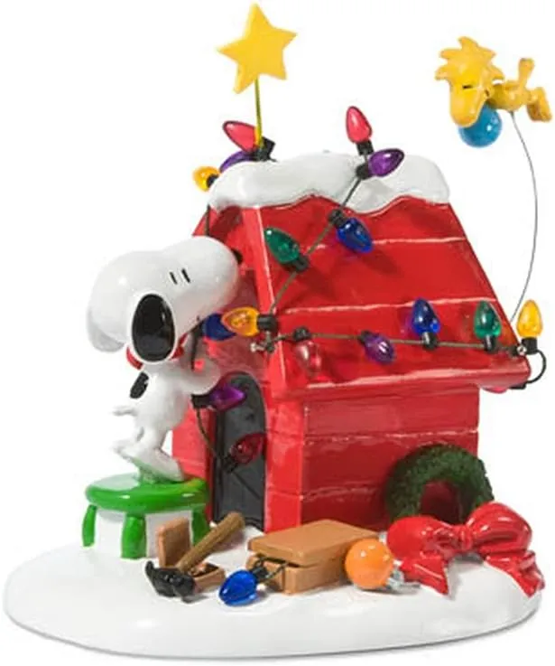 Department 56 Peanuts Decoration, Snoopy’s Dog House, Woodstock, Christmas Lights, 8", Red