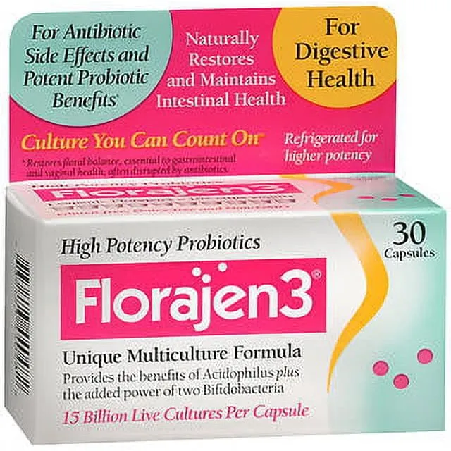 Florajen3 Probiotic, Unique Multiculture Formula - 30 Capsules