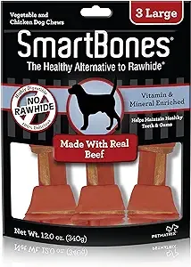 SmartBones Large Chews With Real Beef 3 Count, Rawhide-FreeChews For Dogs