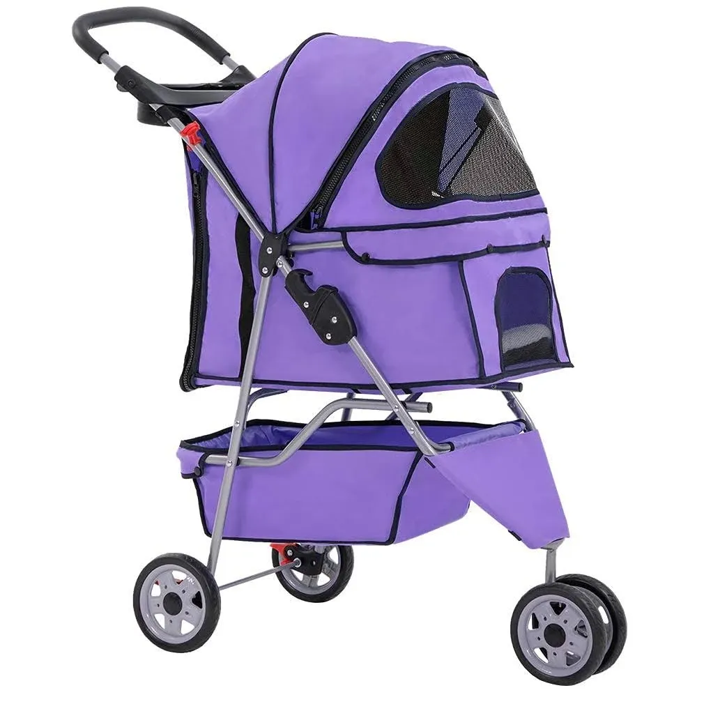 FDW Pet Stroller Foldable Dog Stroller 3-Wheel Durable Cat Jogger Stroller for Small and Medium Dogs Cats with Washable Liner Storage Basket Cup