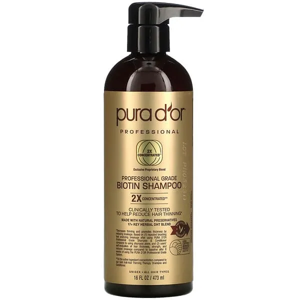 PURA D'OR Professional Grade Thickening Shampoo Clinically Tested Hair Thinning Therapy Super Concentrated for Maximum Results, Sulfate Free Natural & Organic Ingredients, Men & Women, 473 ml