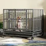 Luckyberry Heavy Duty Extra Large Indestructible Dog Crate Dark Silver