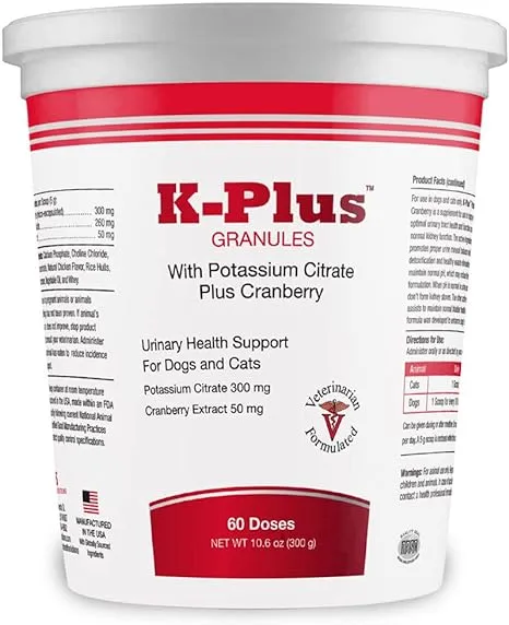 K-Plus Potassium Citrate Plus Cranberry Granules for Dogs and Cats - Approved -