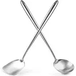YOSUKATA 17’’ Wok Spatula and Ladle - Set of 2 Heat-Resistant Wok Tools - Universal Wok Ladle and Spatula - High-Grade Stainless Steel Cooking Utensils and Wok Accessories - Solid Wok Utensils