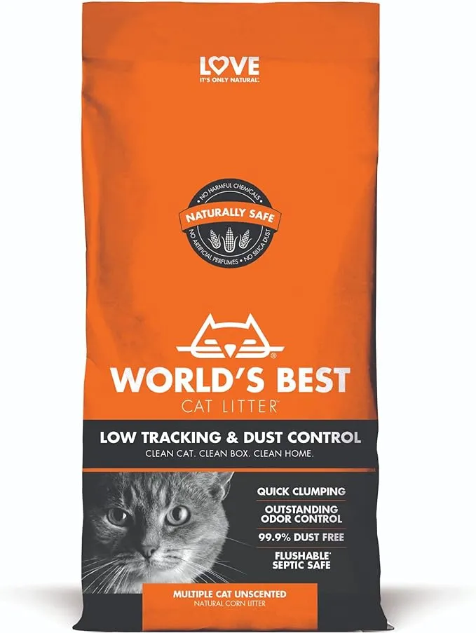 World's Best Cat Litter Low Tracking & Dust Control Natural Unscented Cat Litter, 15 lb.