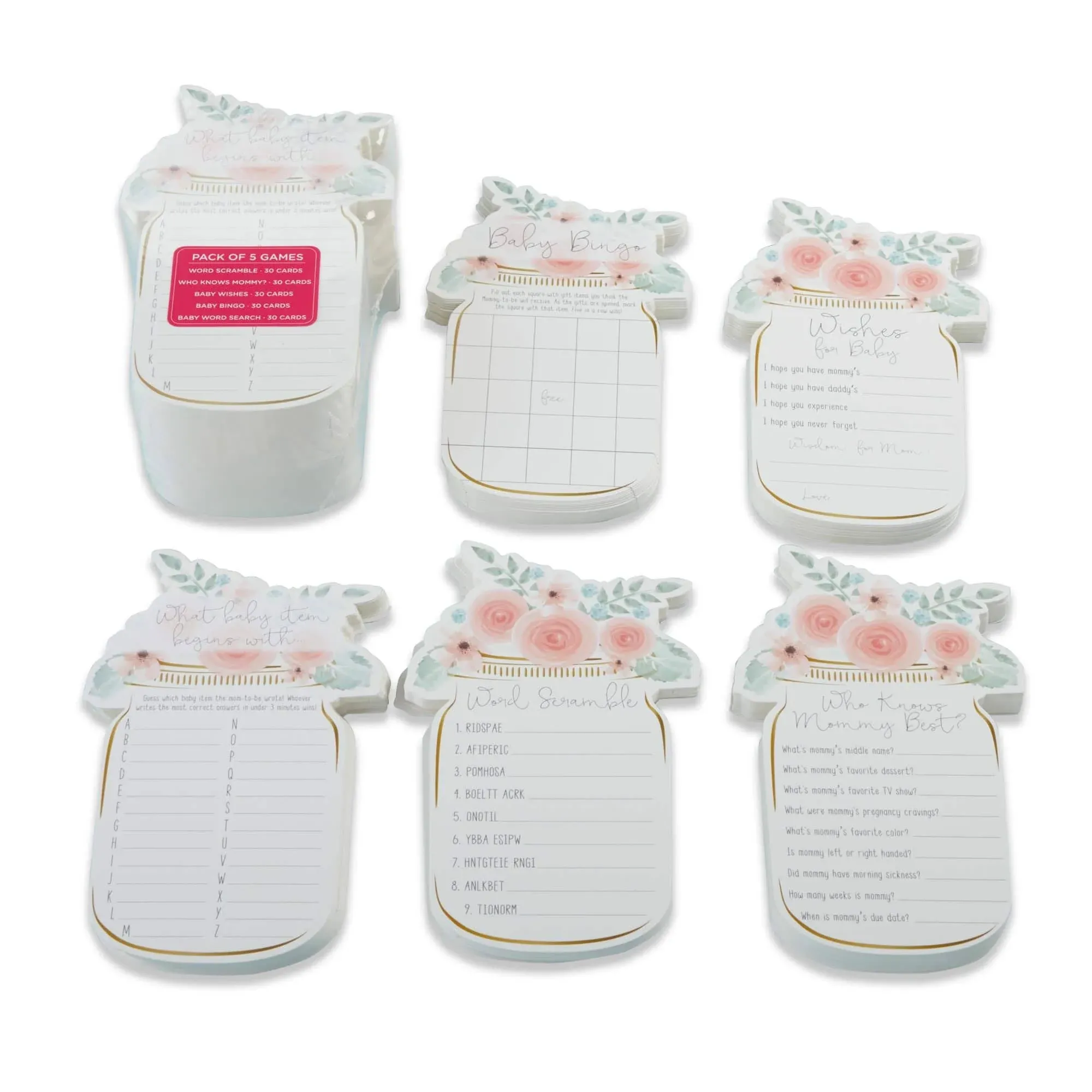 Kate Aspen® Floral Mason Jar Baby Shower 5-Game Card Set | Michaels®