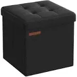 11.8" Folding Storage Ottoman Cube, Linen-Look Fabric, Ink Black / 1