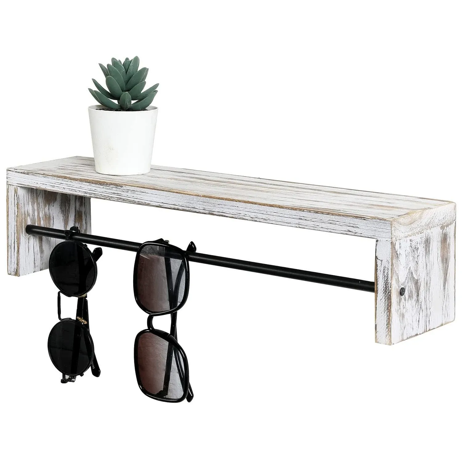Whitewashed Wood Sunglasses Hanging Display Storage Holder w/ Display Top Shelf | eBay
