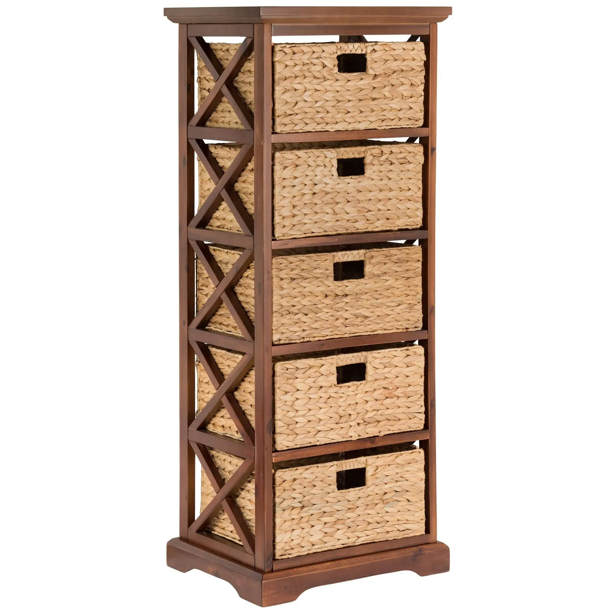Ehemco Hampton Meadows 5 Tier X-Side End Storage Cabinet with 5 Wicker Baskets ...
