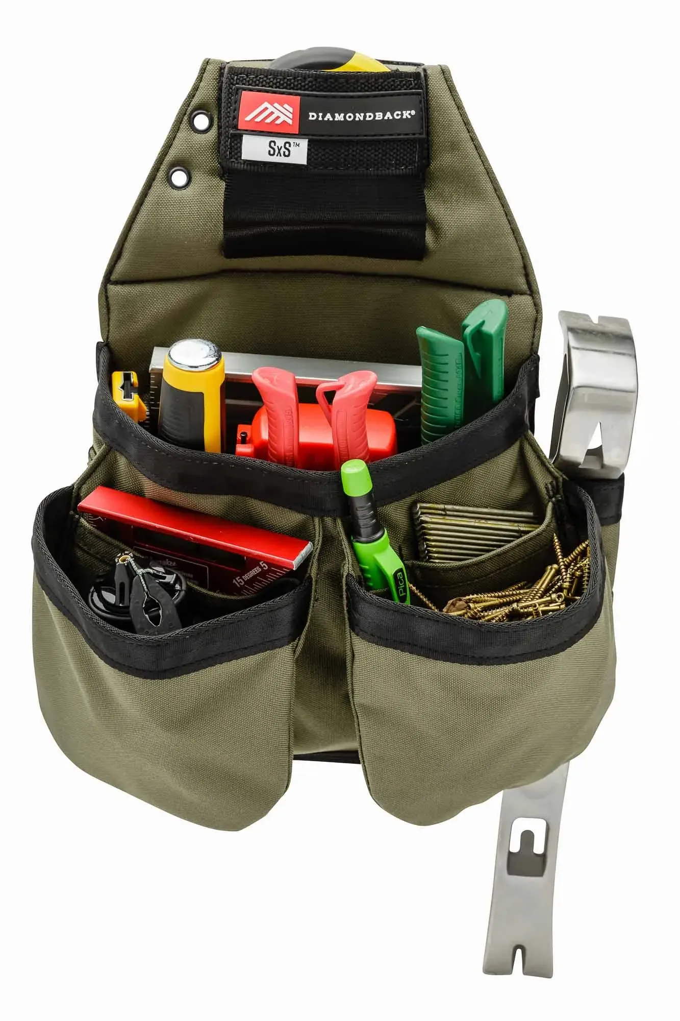 Diamondback SxS Pouch - Ideal Carpenter & Electrician Tool Pouches for Nuts, Strip Nails & Fasteners - Left Handed Tool Belt Pouches - Hook & Loop Tool Belt Utility Pouch - Modular Work Pouch (Green)