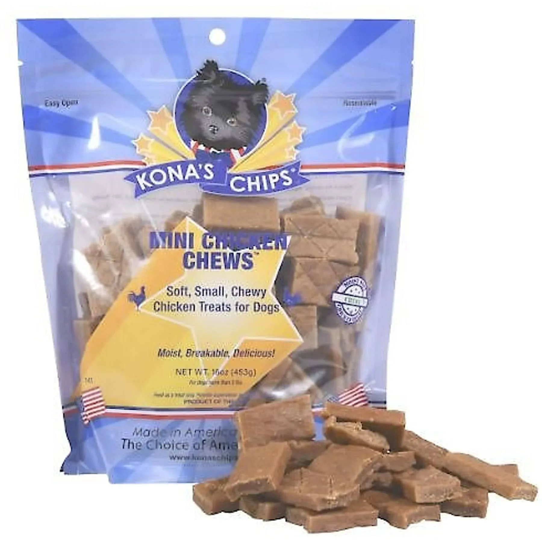 Kona's Chips Mini Chicken Dog Chews Treats,16-oz Bag