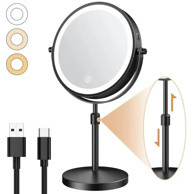 8.5" Lighted Makeup Vanity Mirror with 10X Magnification 3 Colors Dimmable Li...