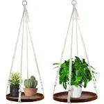 Durable Handmade Plant Hangers with Wooden Tray - Elevate Your Home Decor