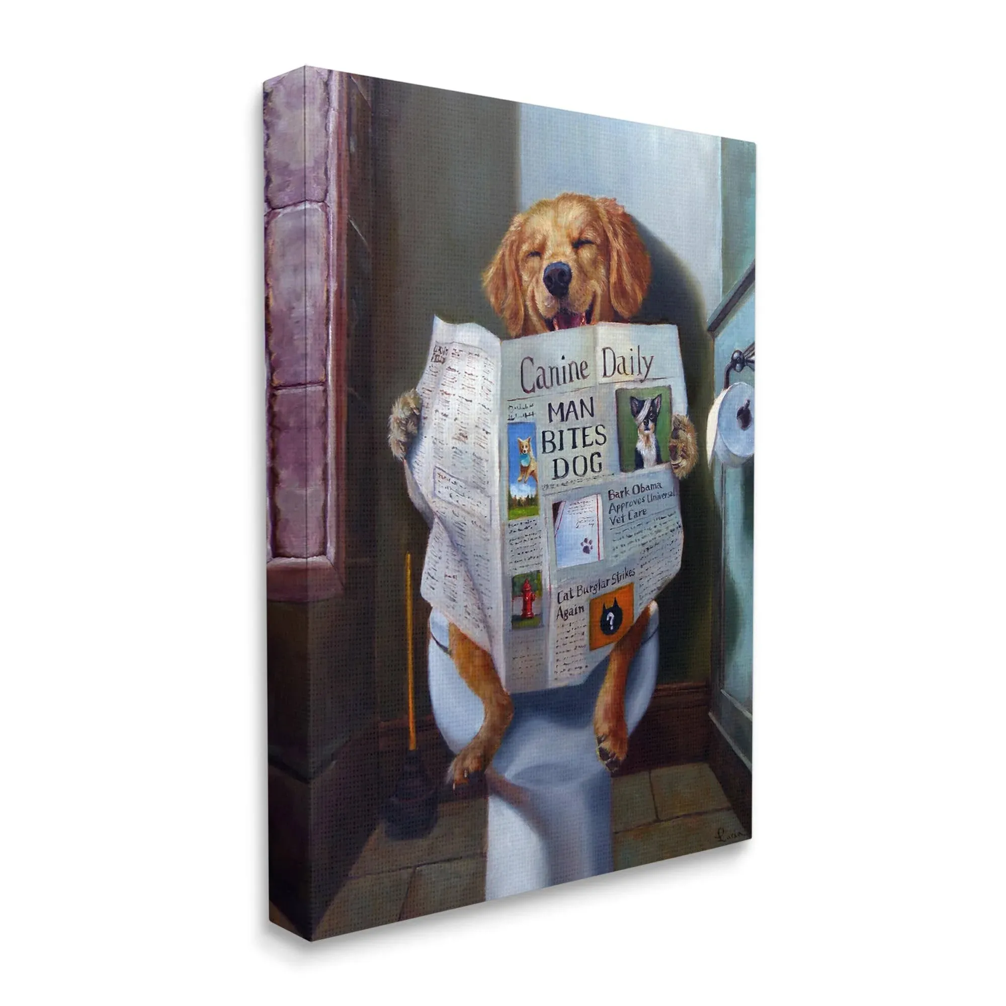 Dog Reading the Newspaper On Toilet Funny Painting Wall Plaque Art Design By ...